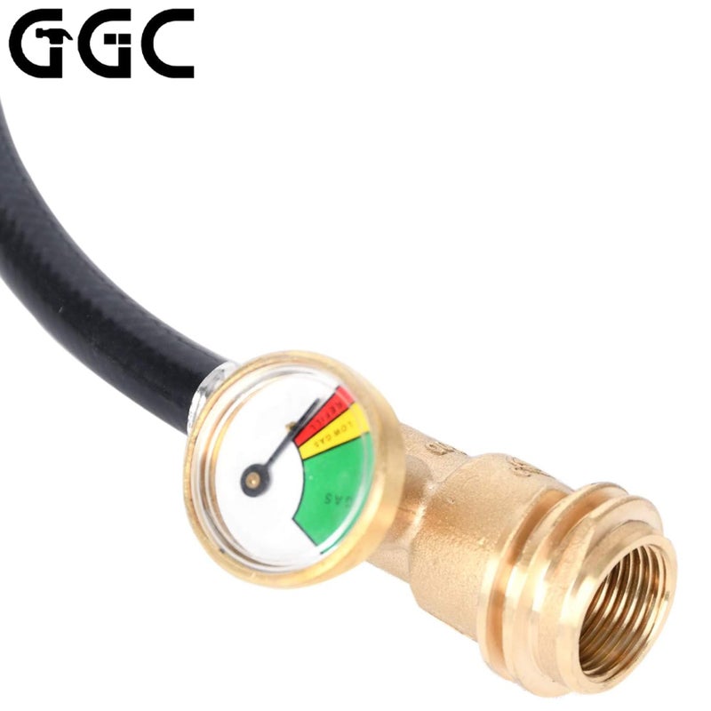 GGC 6 Feet Propane Tank Extension Hose with Gauge,LP Gas Hose Replacement for Grill Heater and Other, Male QCC/POL Fittings - Image 2